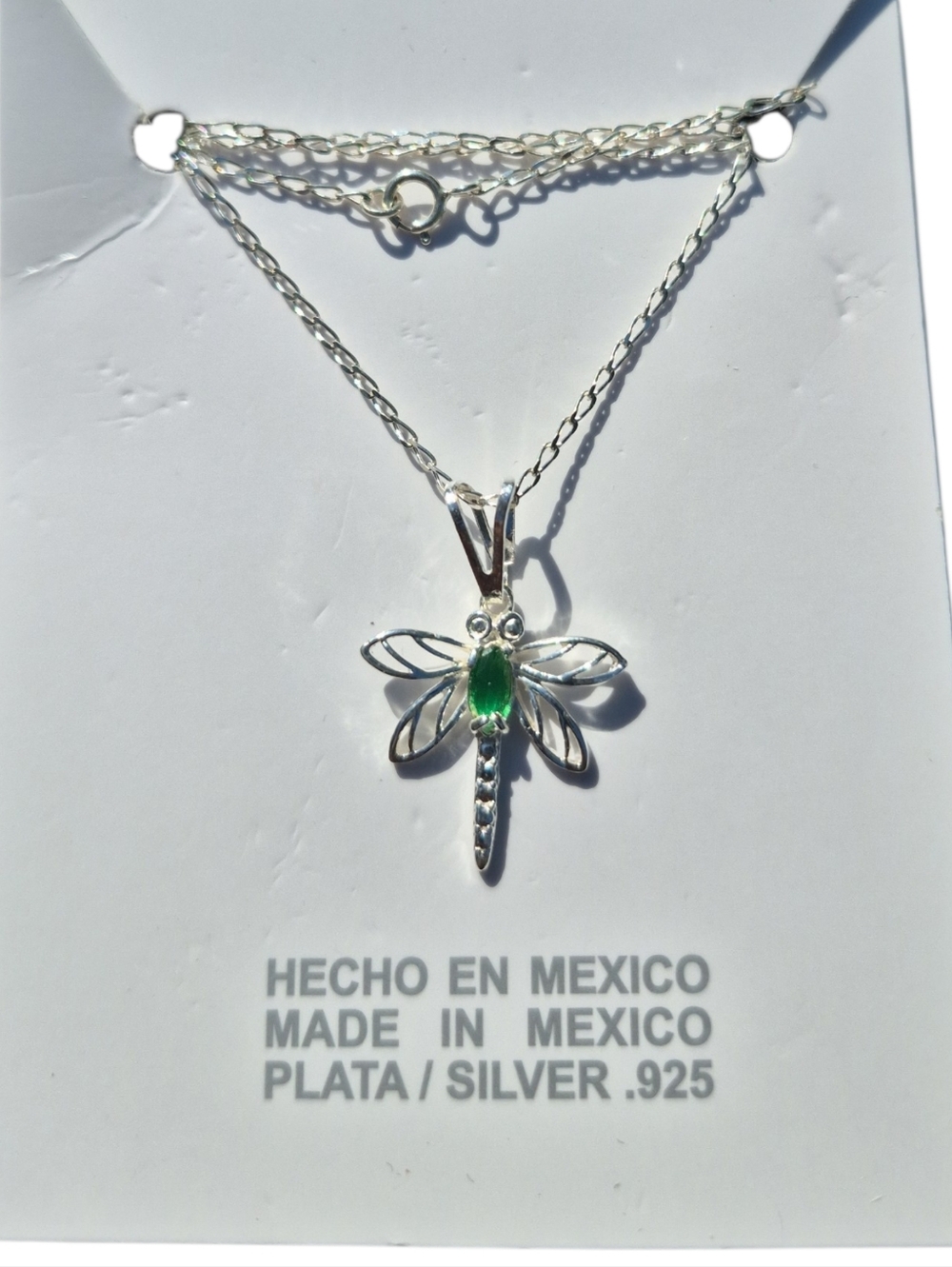 925 Sterling Silver Dragonfly Necklace with Green Stone